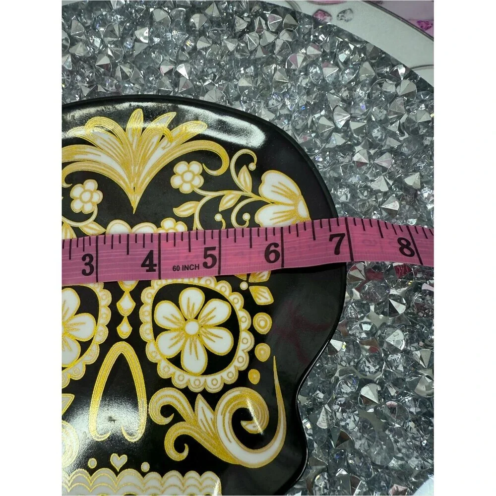 2 set plates skulls sugar skull Gold Floral Sugar Skull Tray - Black